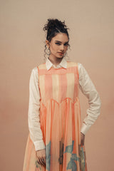 COTTON SHIRT DRESS WITH RUFFLED ORGANZA