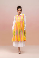 COTTON SHIRT DRESS WITH RUFFLED ORGANZA