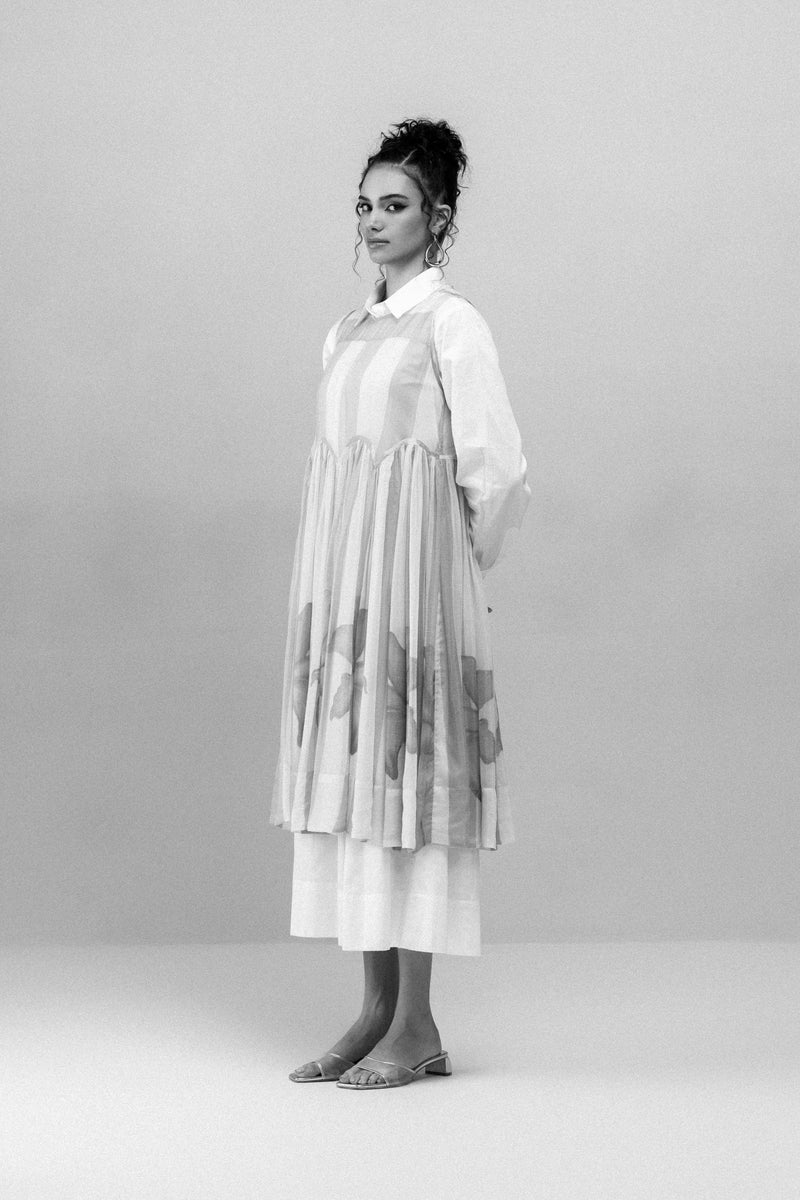 COTTON SHIRT DRESS WITH RUFFLED ORGANZA