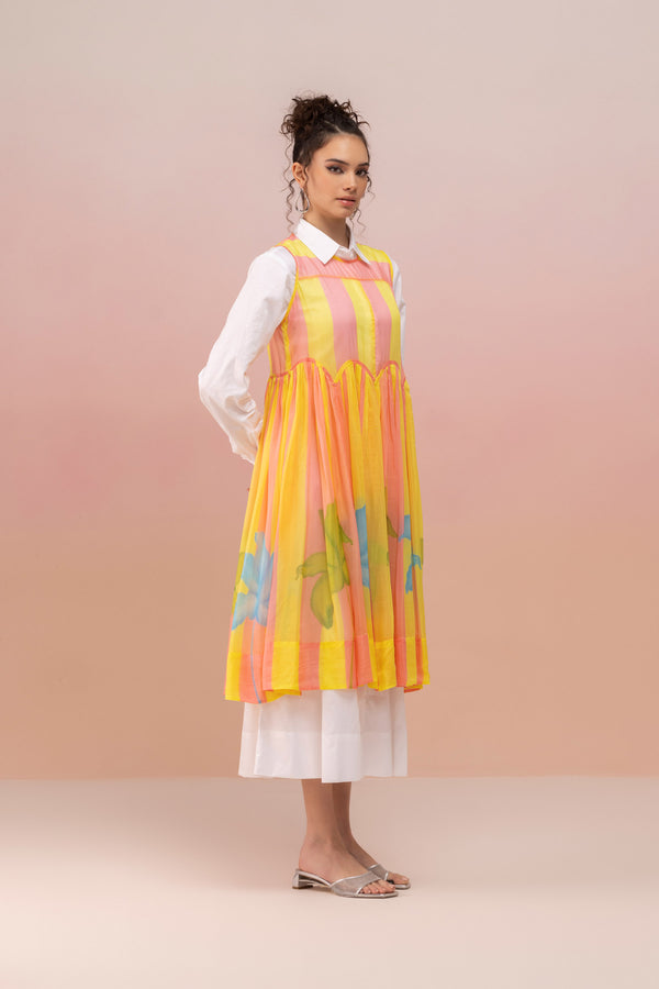 COTTON SHIRT DRESS WITH RUFFLED ORGANZA