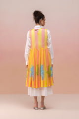 COTTON SHIRT DRESS WITH RUFFLED ORGANZA