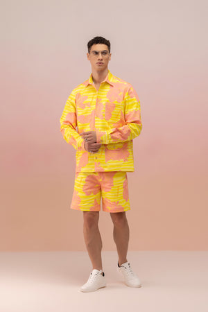 PRINTED DENIM SHIRT WITH SHORTS CO-ORD