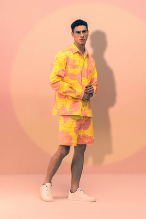 PRINTED DENIM SHIRT WITH SHORTS CO-ORD