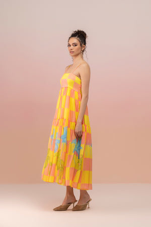 CHECKERED ORGANZA MIDI DRESS