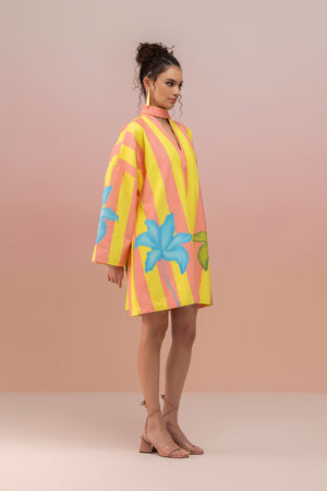 PRINTED STRIPED COTTON DENIM DRESS