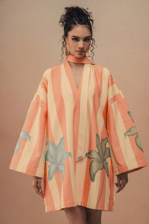 PRINTED STRIPED COTTON DENIM DRESS