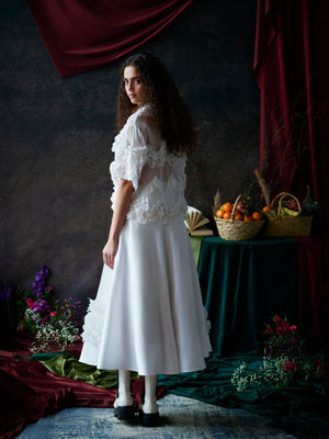 Satin Skirt with 3D Handmade Floral Appliqués