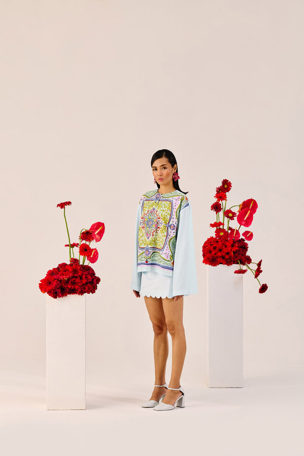 Sky Blue Scallop Hem Mini Skirt