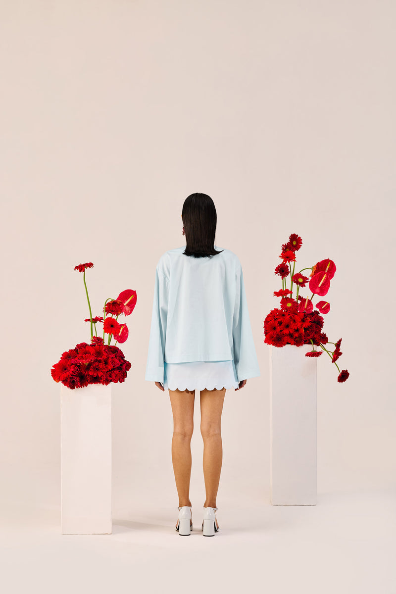 Sky Blue Scallop Hem Mini Skirt