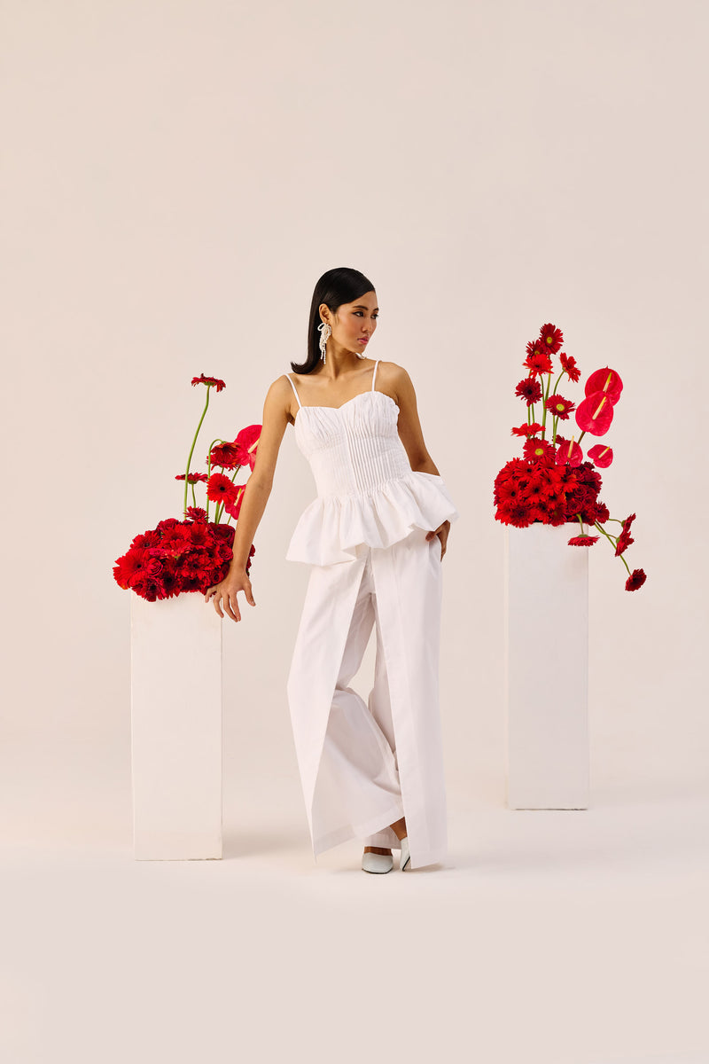 White Wide Leg Cotton Pants