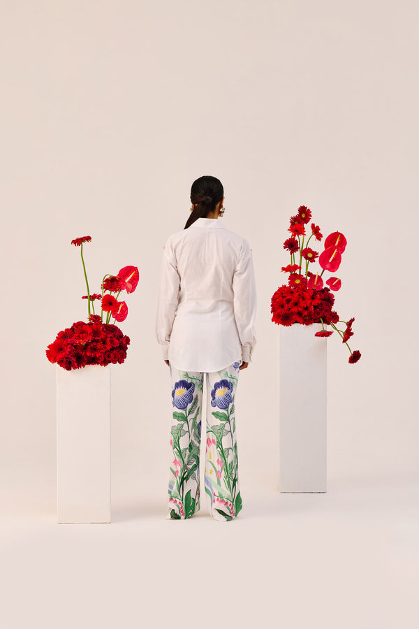 Floral Printed Linen Wide Leg Pants