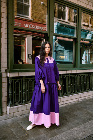 Cotton Colourblock Midi Dress