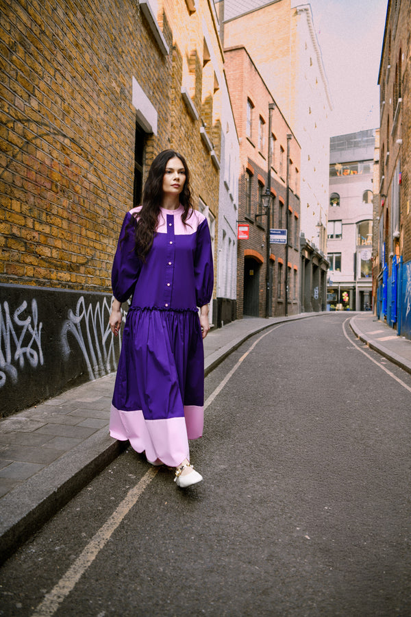 Cotton Colourblock Midi Dress