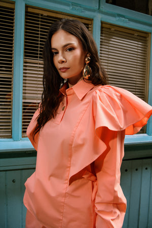 Ruffle Shoulder Poplin Cotton Co-ord Set