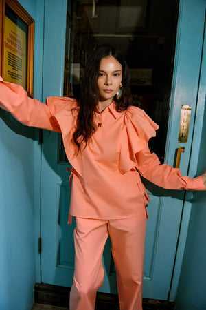Ruffle Shoulder Poplin Cotton Co-ord Set
