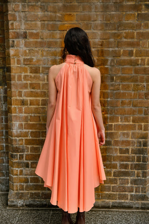 Peach Draped High-Low Cotton Top with White Shorts set