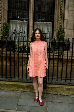 Peach 3D Appliqué A-line Cotton Mini Dress