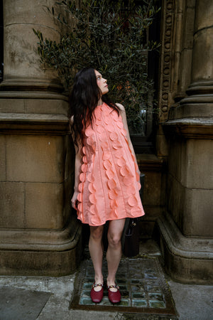 Peach 3D Appliqué A-line Cotton Mini Dress