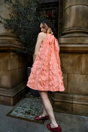 Peach 3D Appliqué A-line Cotton Mini Dress