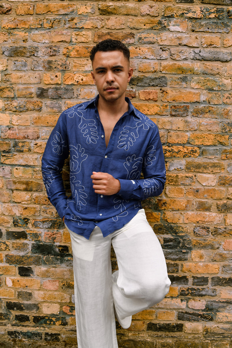 Men's White Cotton-Linen Relaxed Trousers
