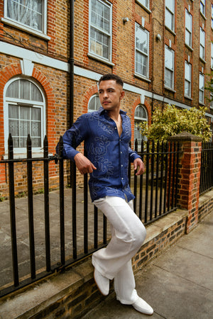 Men's White Cotton-Linen Relaxed Trousers