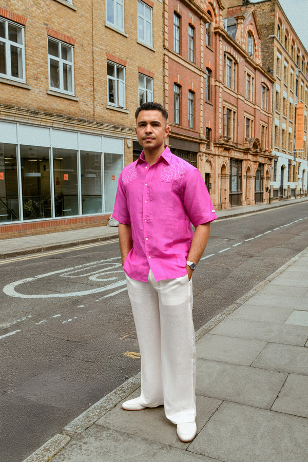 Pink Applique Linen Shirt