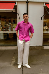 Pink Applique Linen Shirt