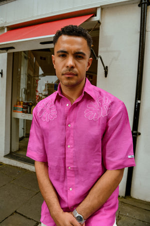 Pink Applique Linen Shirt