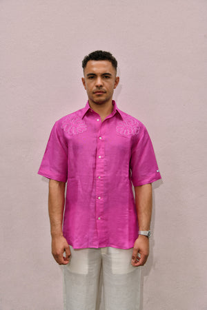 Pink Applique Linen Shirt