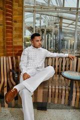 Men’s White Origami Pleated Co-ord Set – Textured Shirt and Pants