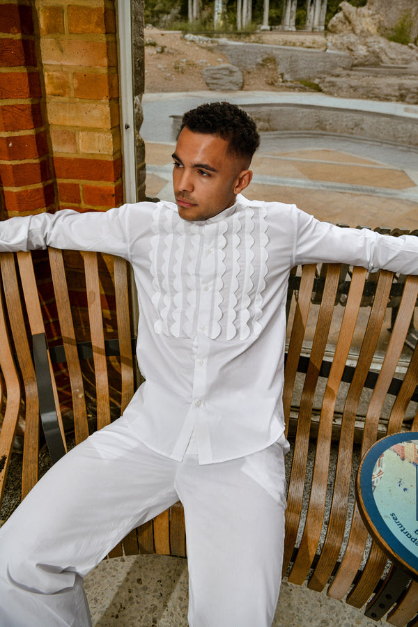 Men’s White Origami Pleated Co-ord Set – Textured Shirt and Pants