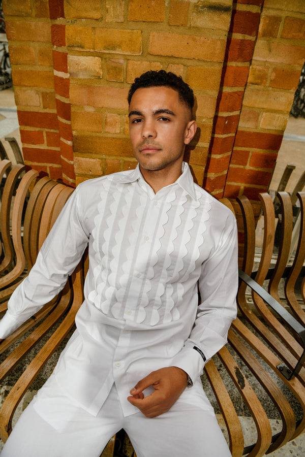 Men’s White Origami Pleated Co-ord Set – Textured Shirt and Pants