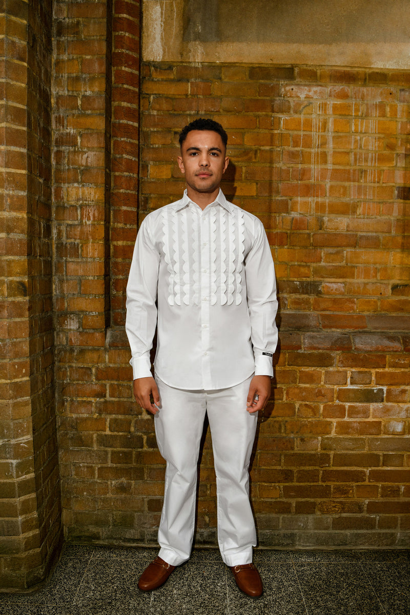 Men’s White Origami Pleated Co-ord Set – Textured Shirt and Pants