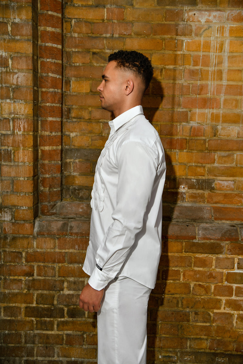 Men’s White Origami Pleated Co-ord Set – Textured Shirt and Pants