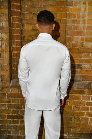 Men’s White Origami Pleated Co-ord Set – Textured Shirt and Pants