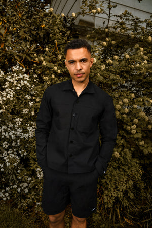 Men’s Black Cotton Co-ord Set – Shirt and Tailored Shorts