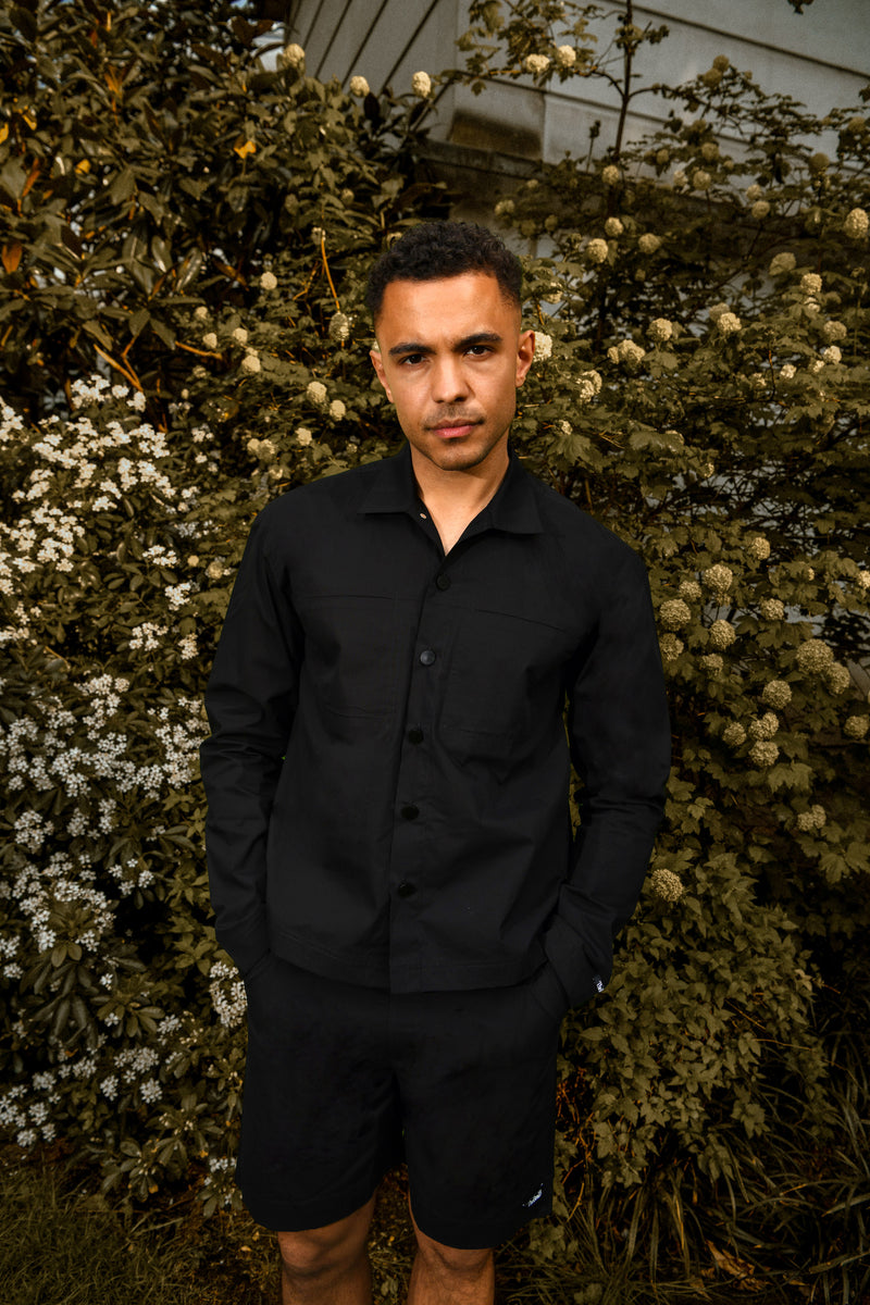 Men’s Black Cotton Co-ord Set – Shirt and Tailored Shorts