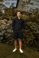 Men’s Black Cotton Co-ord Set – Shirt and Tailored Shorts