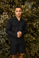 Men’s Black Cotton Co-ord Set – Shirt and Tailored Shorts