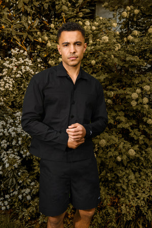 Men’s Black Cotton Co-ord Set – Shirt and Tailored Shorts