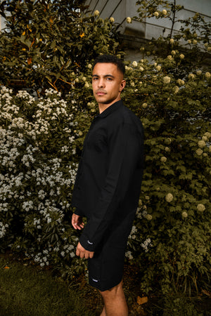 Men’s Black Cotton Co-ord Set – Shirt and Tailored Shorts