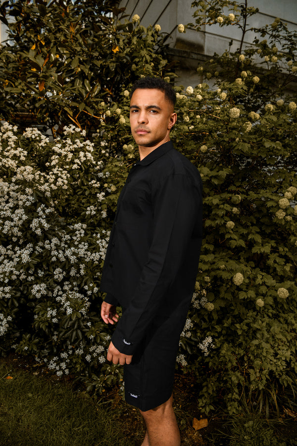 Men’s Black Cotton Co-ord Set – Shirt and Tailored Shorts