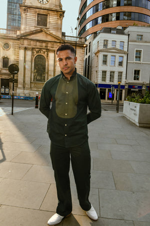 Men's Two-Tone Pure Cotton Shirt and Trouser Set