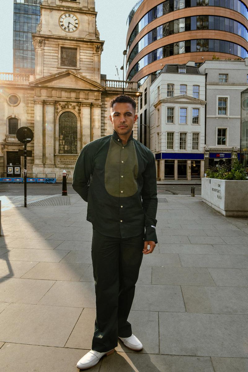 Men's Two-Tone Pure Cotton Shirt and Trouser Set