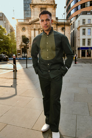 Men's Two-Tone Pure Cotton Shirt and Trouser Set