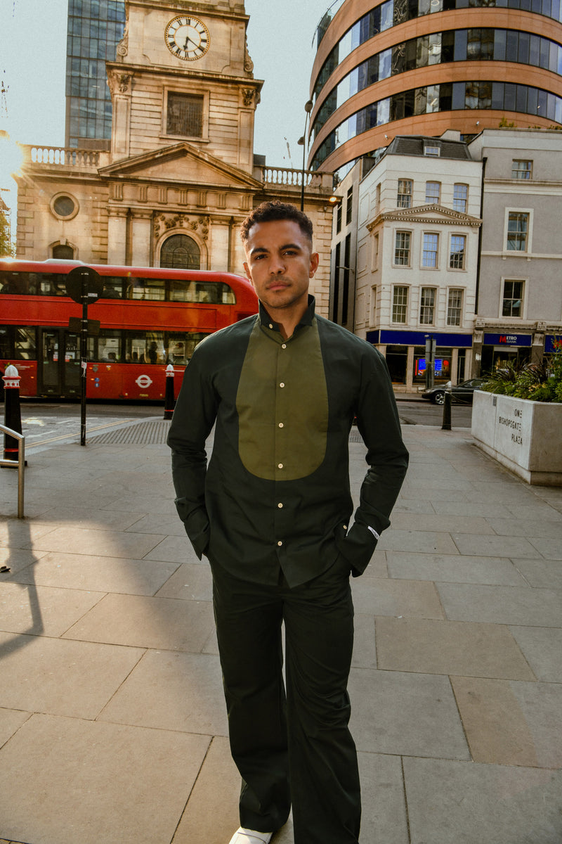 Men's Two-Tone Pure Cotton Shirt and Trouser Set