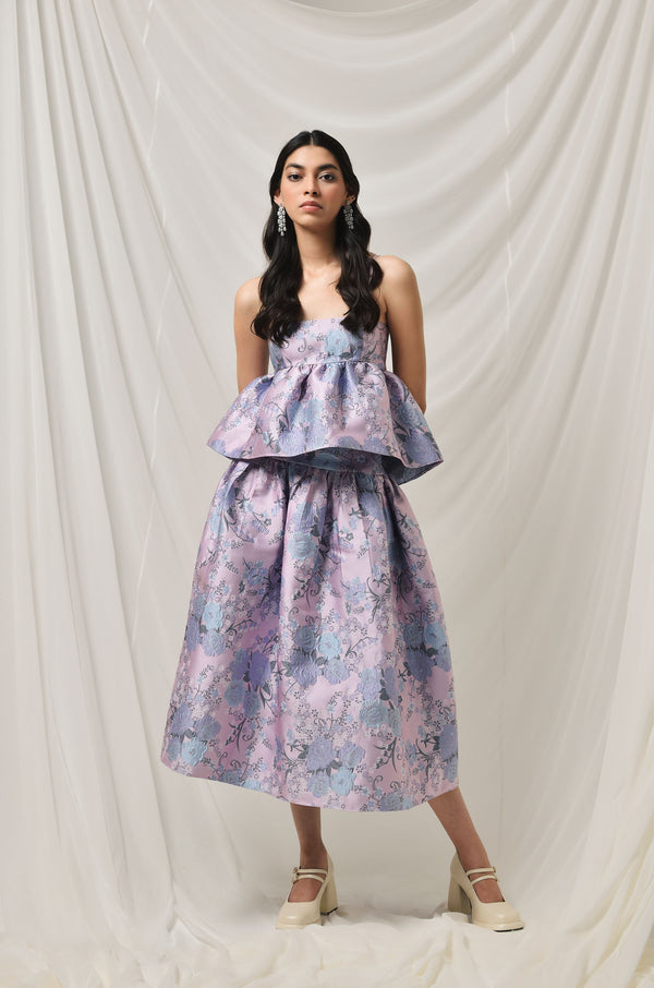 Lavender Floral Jacquard Skirt And Top Set