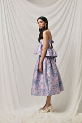 Lavender Floral Jacquard Skirt And Top Set