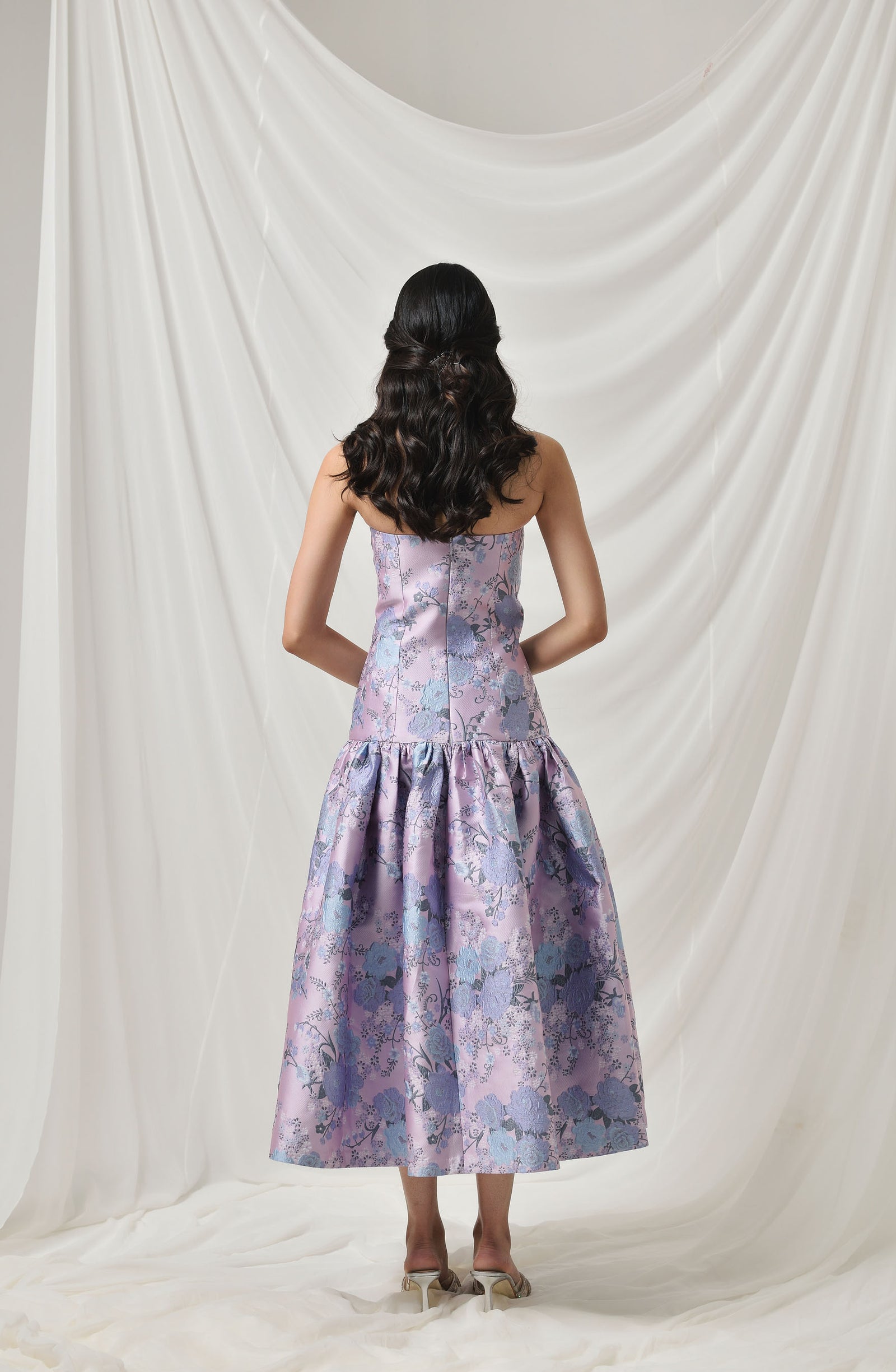 Buy Lavender Jacquard Floral Midi Dress| The RealB