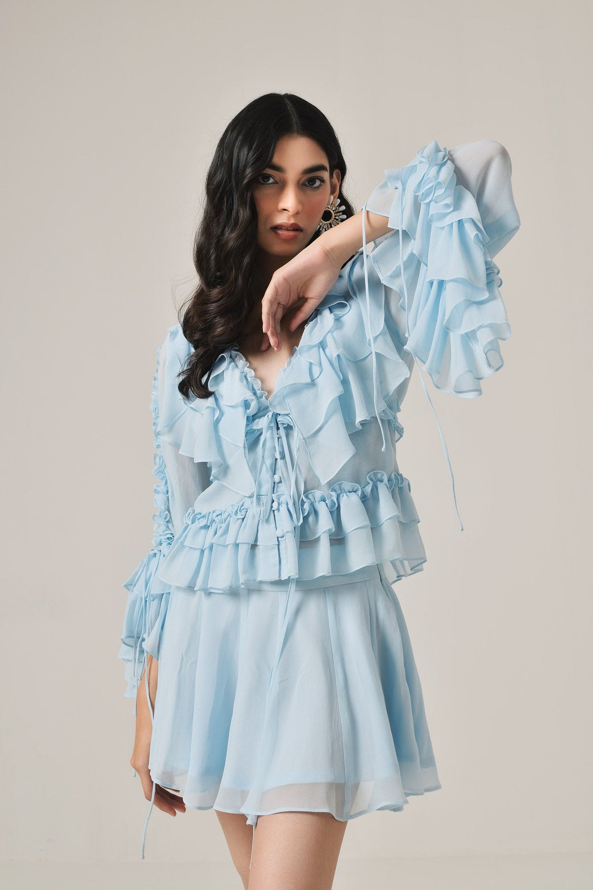 スカート IMVAL Lace Frill Leather Dress IMVAL / Lace Frill Leather Dress [STRIPE] - QOOZA